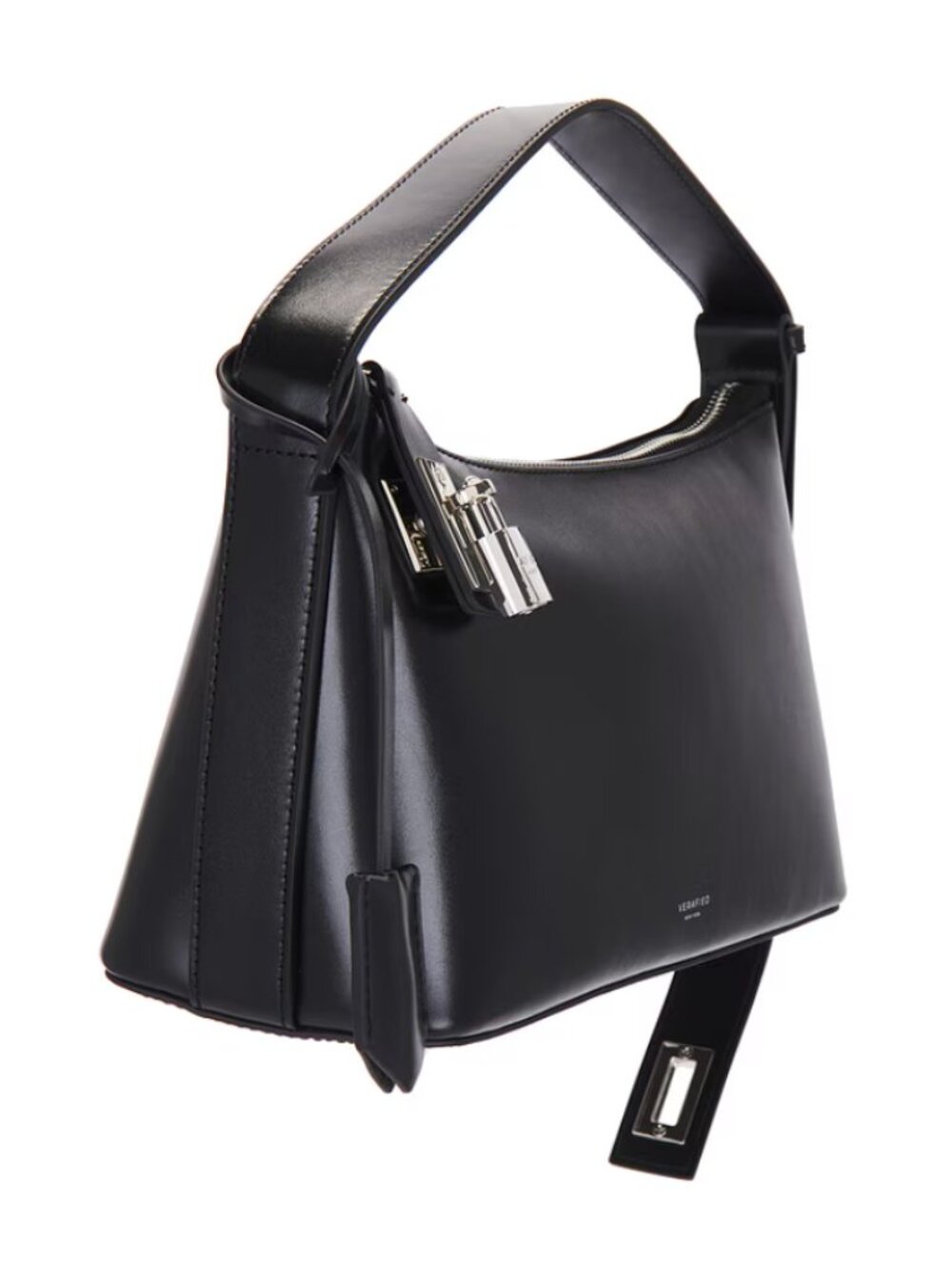 VERAFIED Hobo Bag in Black Leather & Silver Handbag Purse - Picture 2 of 14